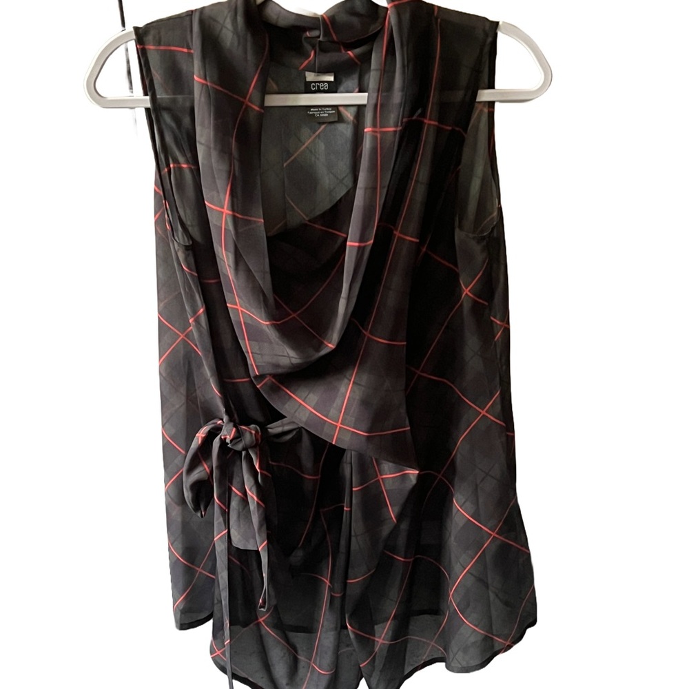 Rare Crea Concept Green and Red Plaid Top w wide neck From Turkey